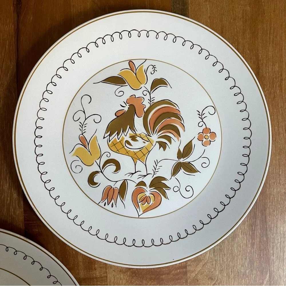 Vintage MCM Mikasa Cera-Stone Tamago 10.5" Dinner Plates Rooster Retro - Picture 3 of 7